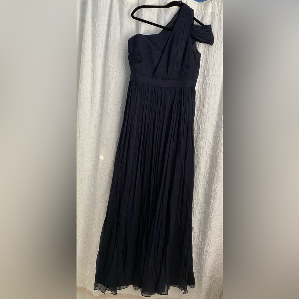 J Crew One Shoulder Navy Crepe Full Length Gown Size 12